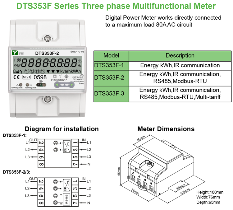 YTL Manufacturer DTS353F 5(80)A 3 Phase Electricity Meter