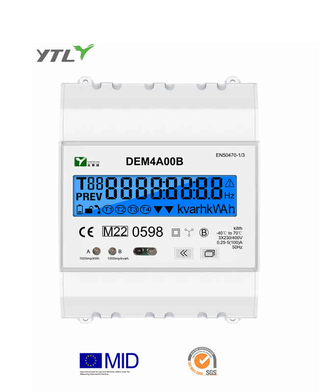YTL DEM4A 0.25-5(80)A DIN rail Three Phase Four Wires RS485 communication CE MID Certificate Watt Meter